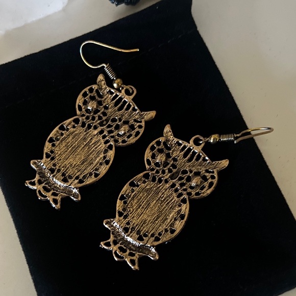 Bohemian Multicolored Rhinestones Owl earrings - Picture 2 of 4